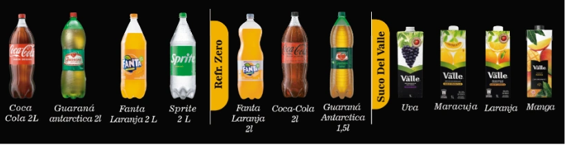Coca-Cola, Guaraná, Fanta, Sprite e sucos Del Valle